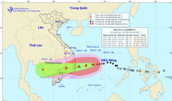 Sáng sớm mai 4.11, bão số 12 giật cấp 15 đi vào đất liền Phú Yên - Bình Thuận