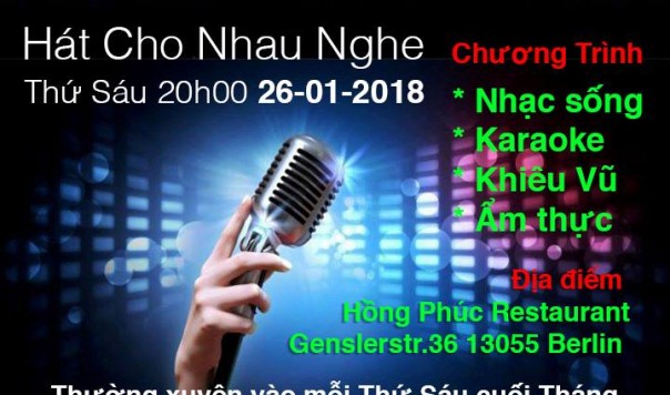 THƯ MỜI: THAM GIA CHƯƠNG TRÌNH “HÁT CHO NHAU NGHE” LẦN THỨ VIII TẠI QUÁN HỒNG PHÚC - (26.1.2018)