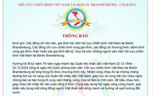 THƯ MỜI: Dự lễ kỷ niệm ngày thành lập QĐND Việt Nam 22.12.1944 - 22.12.2023 tại Berlin