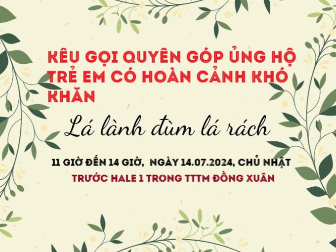 THÔNG BÁO: TTTM ĐỒNG XUÂN KÊU GỌI QUYÊN GÓP ỦNG HỘ TRẺ EM CÓ HOÀN CẢNH KHÓ KHĂN