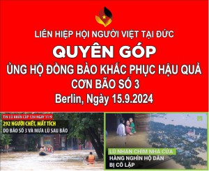 Liên Hiệp Hội Người Việt tại CHLB Đức Kêu gọi quyên góp ủng hộ nhân dân bị ảnh hưởng bởi cơn bão số 3