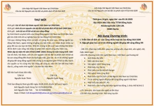 THƯ MỜI & KÊU GỌI ỦNG HỘ: Lễ kỷ niệm 45 năm Hợp tác lao động Việt Nam – Đức (1980 – 2025) và Tri ân