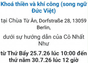 THÔNG BÁO: Khóa Thiền và Khí Công Song ngữ Đức – Việt tại Chùa Từ Ân Berlin