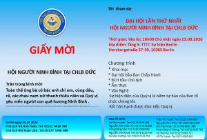 THƯ MỜI THAM DỰ ĐẠI HỘI LẦN THỨ NHẤT HỘI NGƯỜI NINH BÌNH TẠI CHLB ĐỨC