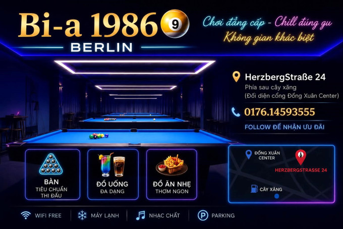 THÔNG BÁO: BILLARD 1986 – ĐIỂM HẸN DÀNH CHO NHỮNG NGƯỜI YÊU BILLARD TẠI BERLIN